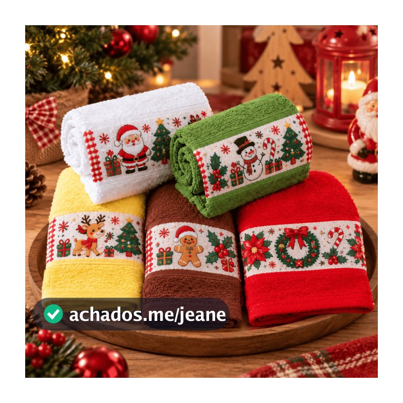 Kit 5 Toalha Lavabo Decoração Natal Natalina 100% Algodão 26x47cm