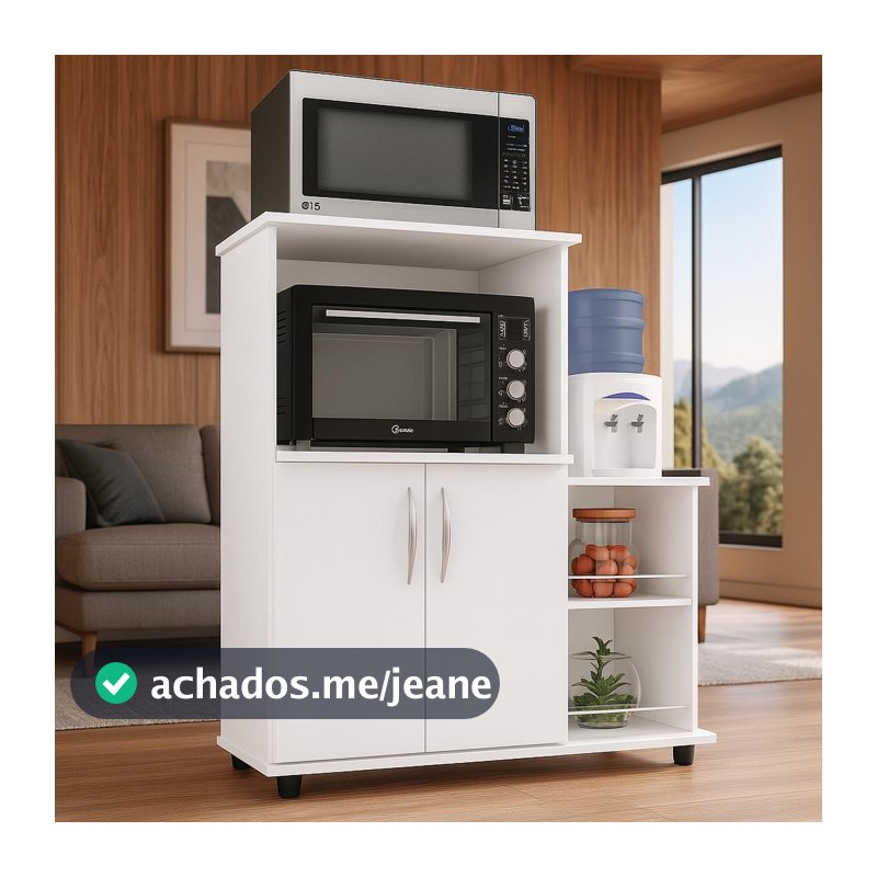 Balcão com Fruteira com 2 Portas – Suporte para Microondas sem Rodinhas