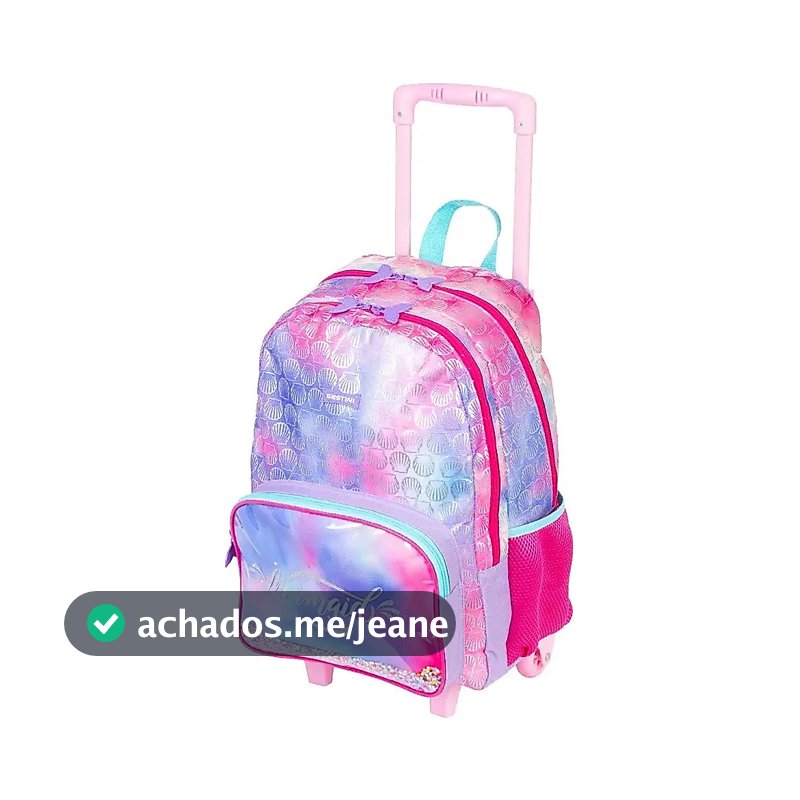 Mochila Sestini X Mermaid Escolar Feminina Grande com Rodinhas Conchas Sereia Colorida