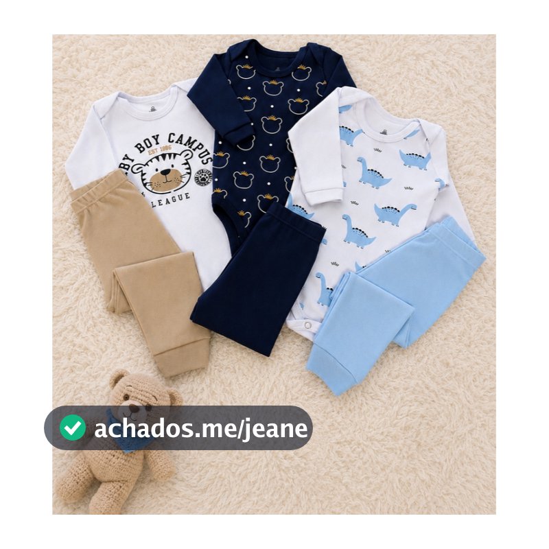 Kit 6 Peças Bebê Menino 100% Algodão | 3 Body Manga Longa + Calça | RN ao GG | Closet Infantil