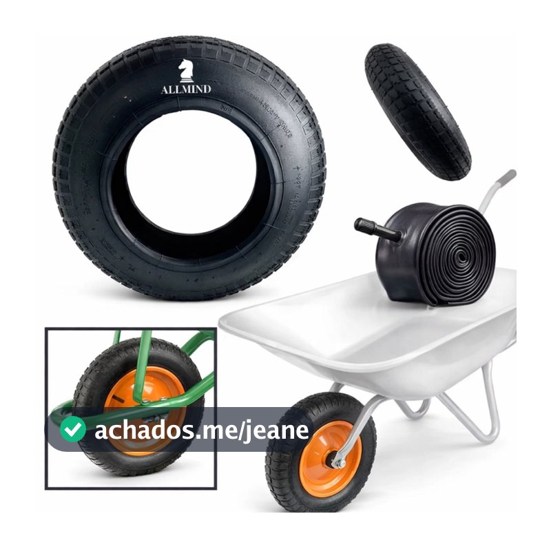 Pneu Carrinho de Mão 3.25-8 + Câmara de Ar Aro 8 Reforçado Construção Jardim