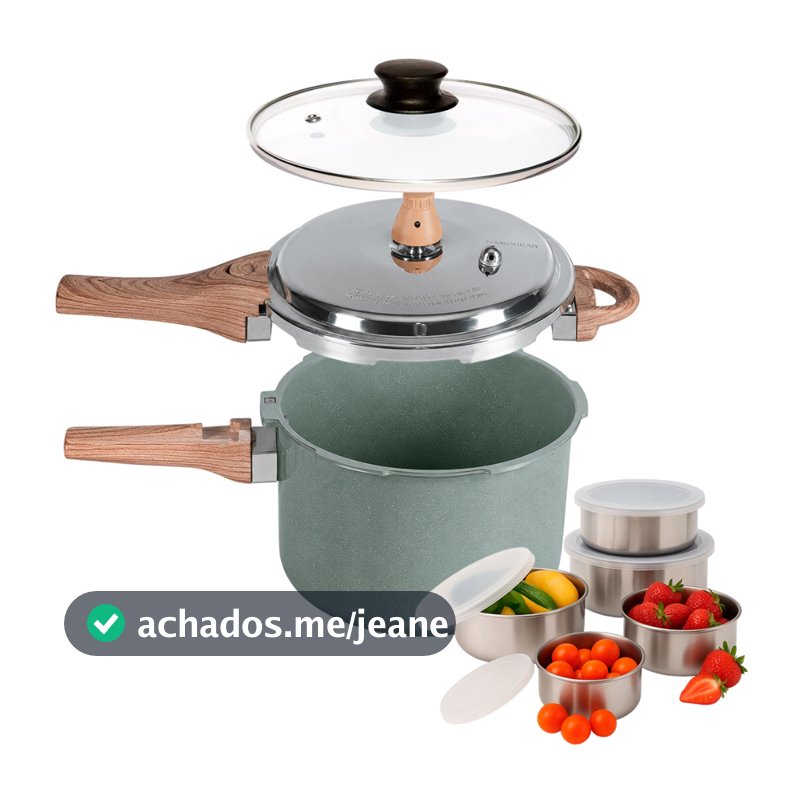 Panela de Pressão 2 em 1 Brinox 4,2L Ceramic Life Botanika Indução + Jogo de tigelas Inox 5 pçs