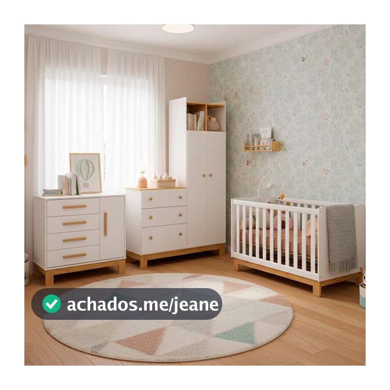 Quarto Completo Bebê Infantil Q Encanto Berço Vira Cama Guarda Roupas e Cômoda Sapateira Qmovi