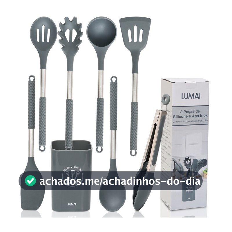 Lumai Kit Utensílios de Cozinha Berlim de Silicone Aço Inox Grande Colheres Espátulas Concha Pegador