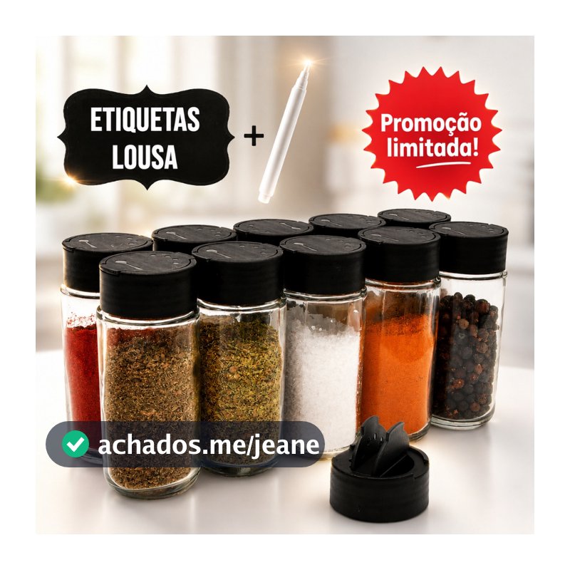 Kit até 18 Potes Tempero Condimentos + Caneta + Etiquetas 100 ml Kit Completo Para Cozinha