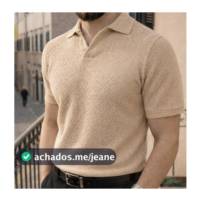 Polo Italiana texturizada sem botão manga slim Camisa Polo Masculino Luxo Old Money