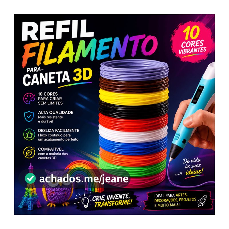 Kit Refil Filamento PLA Caneta 3D 10 Cores 50/100/150m Impressora 3D Rolos 1,75mm