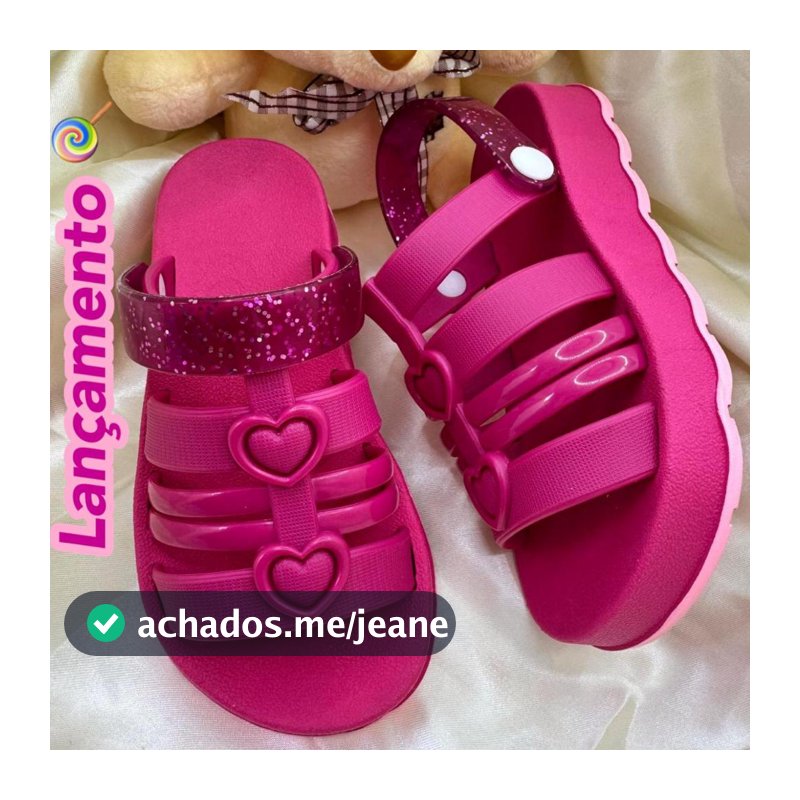 Sandália Infantil Plataforma Love Menina Glitter Coração Estilosa Papete Blogueirinha Moda Feminina
