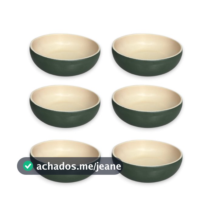 Kit Bowl Verde com Marfim 500ml Cerâmica Rústica 4-6 Peças
