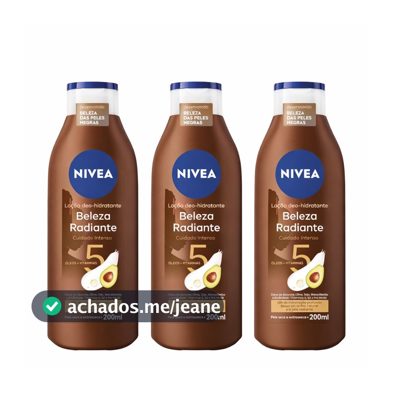 KIT NIVEA Hidratante Desodorante Beleza Radiante Cuidado Intenso 200ml - 3 unidade