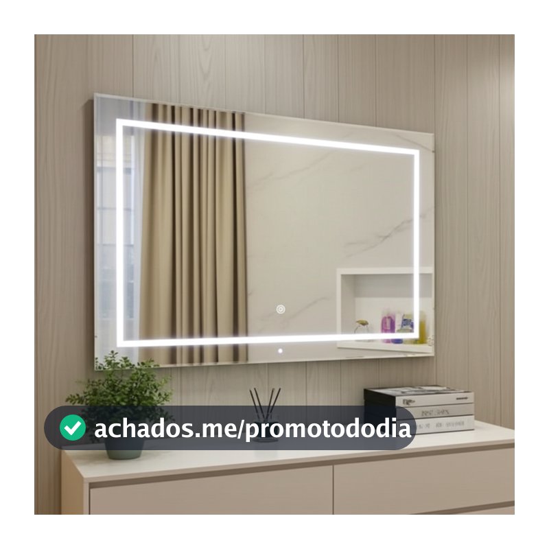 Espelho LED Jateado 120x70 cm Retangular Botão Touch para Banheiro Quarto Sala Lavabo Penteadeira