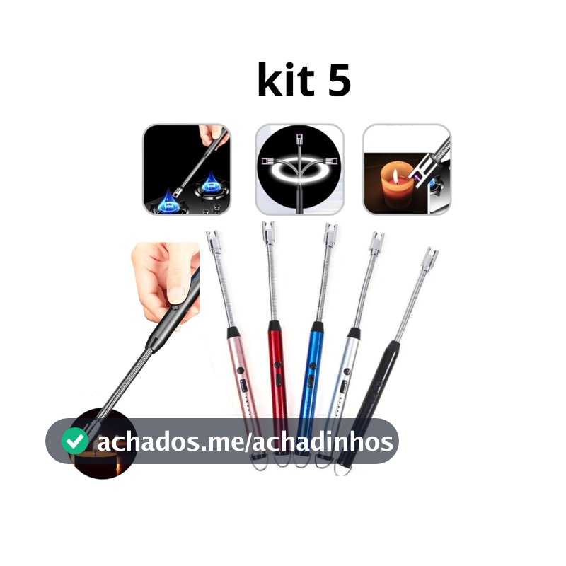 Kit 5 Isqueriros Acendedor De Fogão Isqueiro Eletrico Fogão Churrasqueira Vela Original UBS Recarregavel