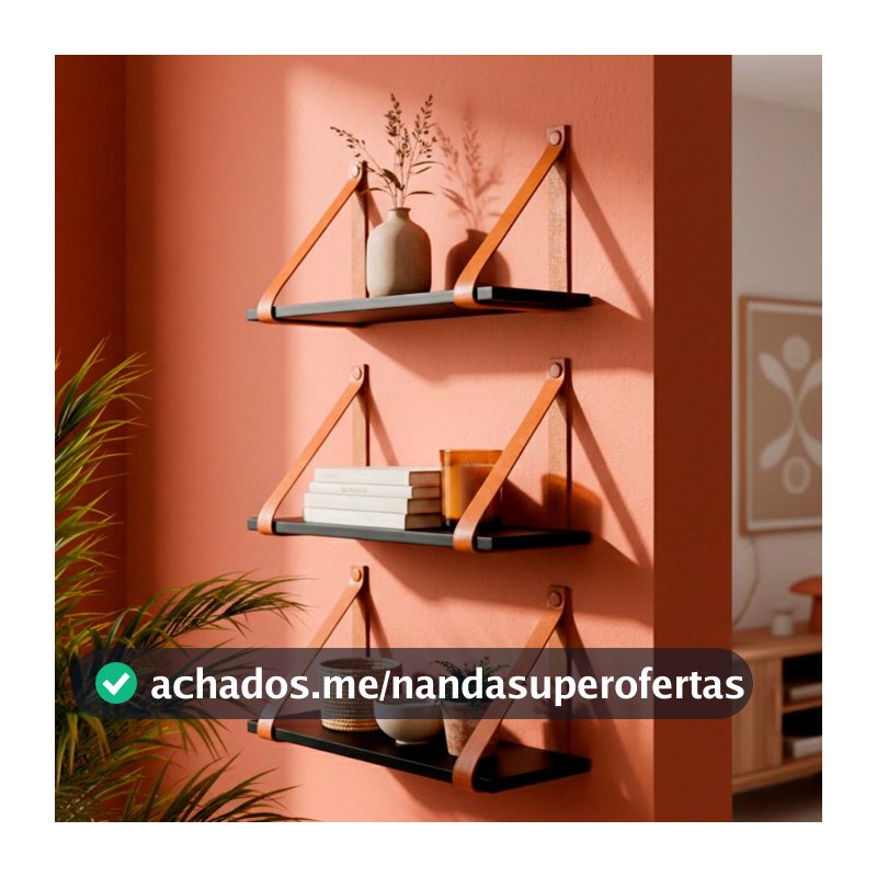 Kit 3 Prateleira Para Banheiro Decorativa Suspensa Prateleira Decorativa Com Alça em Couro