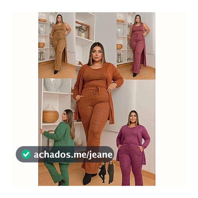 Conjunto Trio Lanzinha Plus Size Feminino Inverno Cardigan, Regata e Calça Jogger