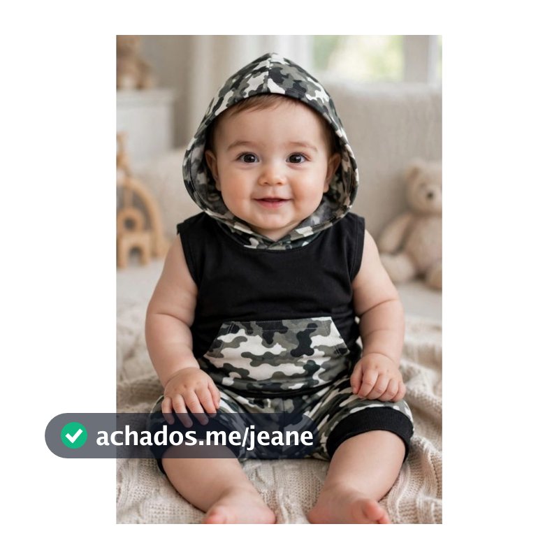 Conjunto Infantil Bebês Meninos Shorts Colete Capuz