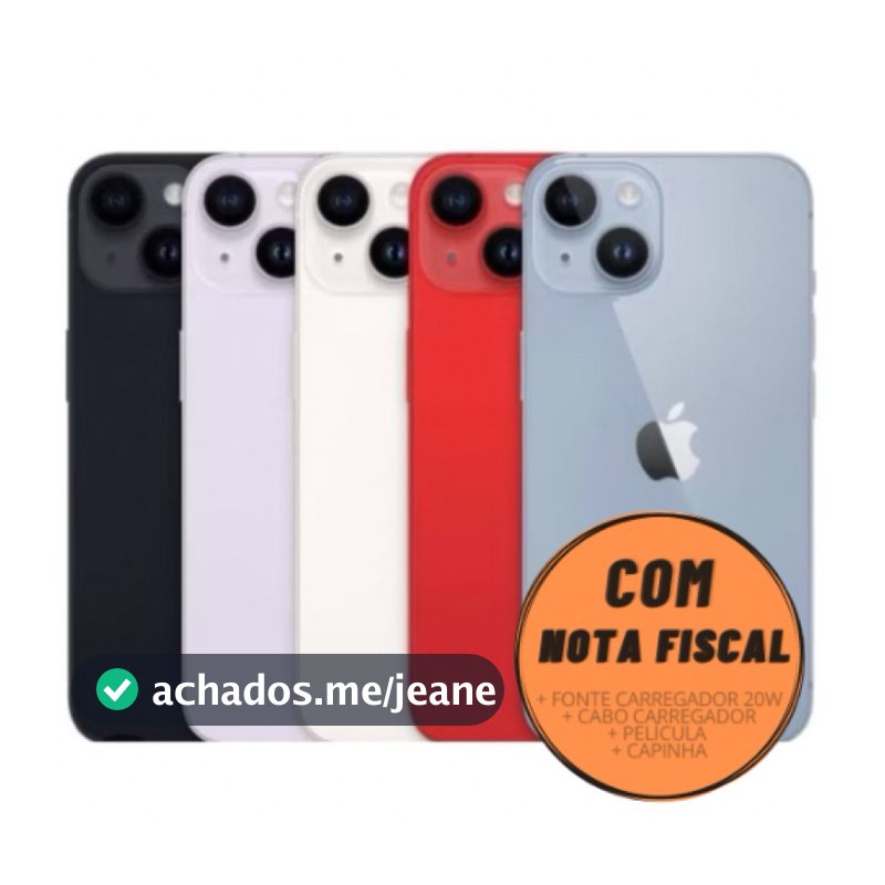 Celular iPhone 14 (128GB) (256GB) 100% Original Apple Seminovo Vitrine Bateria 85% a 100% NF Carregador Película Capinha