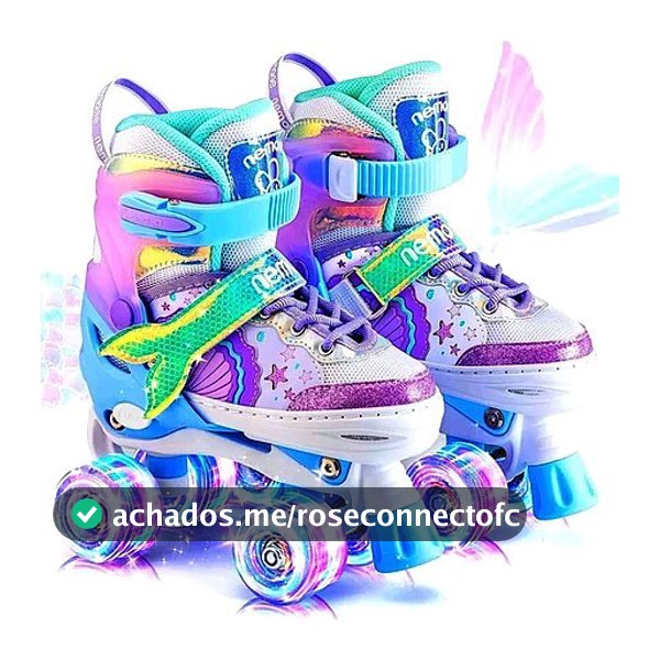 Patins Infantil Sereia 4 Rodas Com Luz De Led Top Patins +Kit Proteção e Sem Kit Proteção Menina Menino Promoção