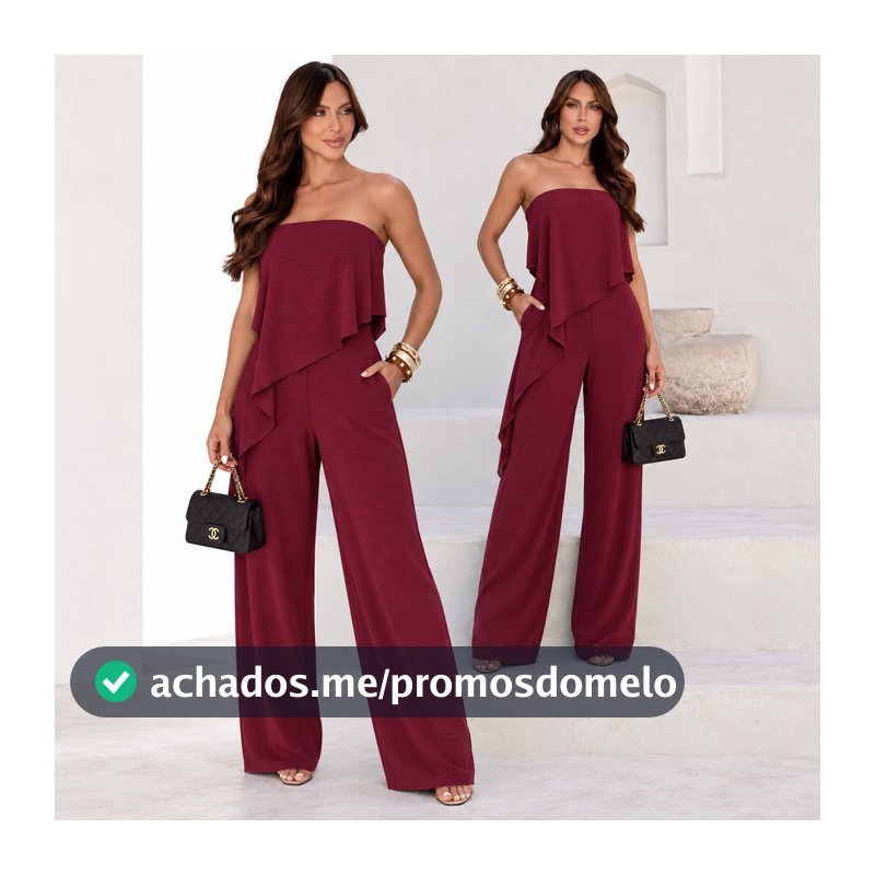Macacão Feminino Longo Pantalona Elegante Premium Assimétrico Duna Tomara Que Caia Solto Alfaiataria Social Moda Casual'