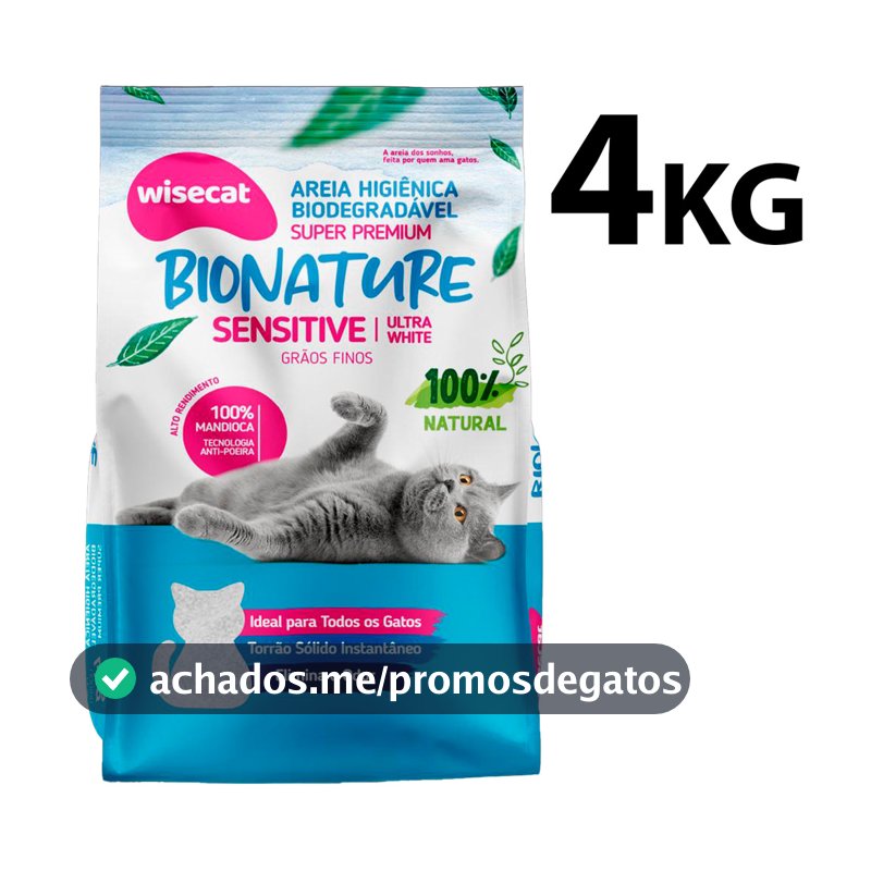 Areia de Gato Mandioca 100% Natural Bio Nature Areia Para Gato 2Kg ou 4Kg Graos Finos
