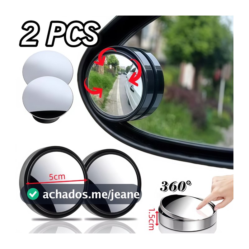 2PCS Espelhos Retrovisores Convexo Auxiliar Ajustáveis Antipontos Cegos Segurança Total mais visibilidade ao transito