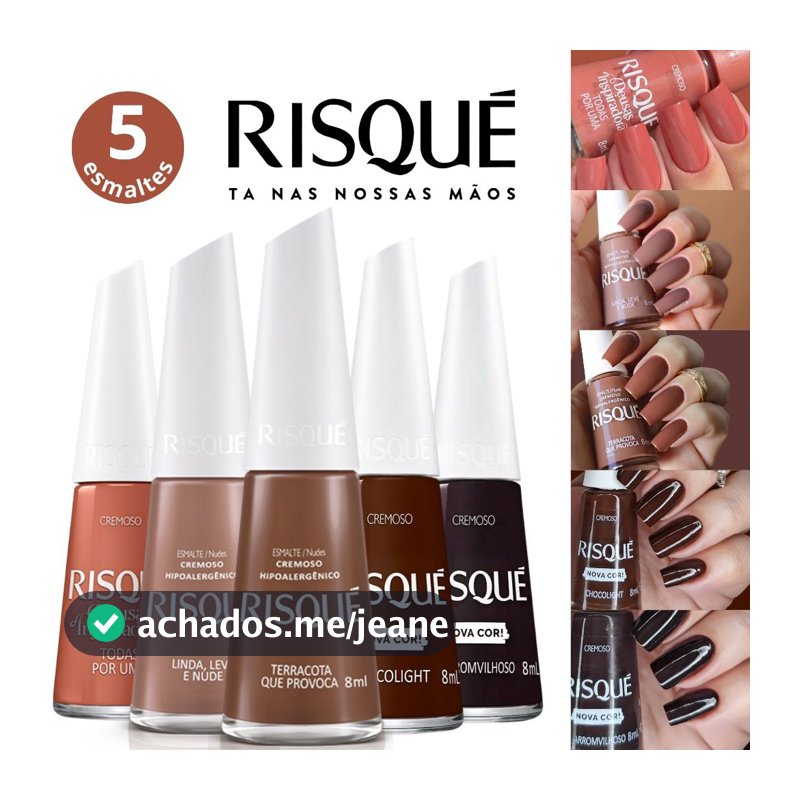 Kit 5 Esmaltes Risqué Cremoso Tons Marrom e Nude Esmaltes Atacado