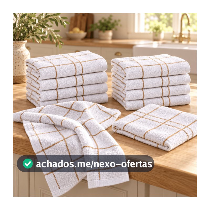 10 Toalhas Copa Cozinha Pano Prato Algodão Grande Branco Xadrez Laune Haus