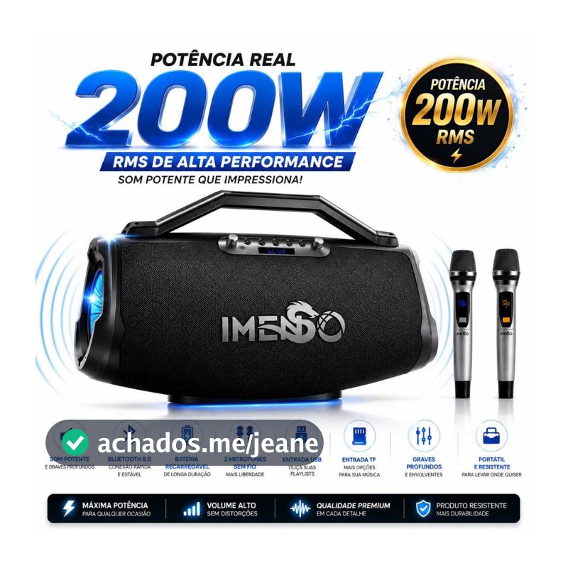 Caixa De Som Imenso X75 200w Com 2 Microfones Amplificada