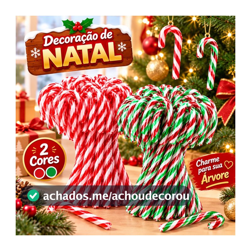 Enfeite de Natal Bengala de Acrílico 15cm Kit 10 Peças Candy Cane para Árvore Decoração Natalina