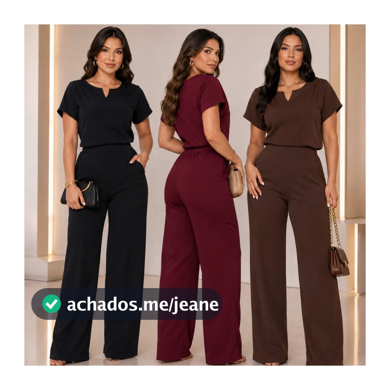 Conjunto Alfaiataria Feminino Premium Elegante Social Gola V Blusa Manga e Calça Pantalona Trabalho Festas Casamentos