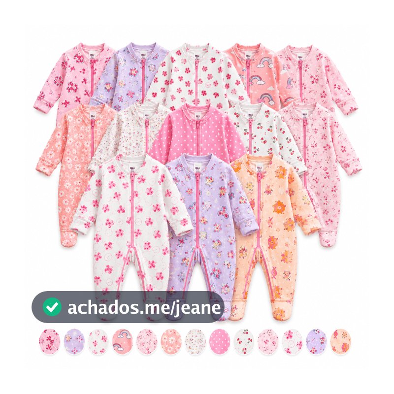 Kit 5 Macacão Estampado Menina Roupa Infantil Bebê Zíper Algodão Macio