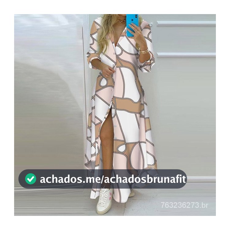 Vestido Longo Feminino Com Botão Solto Estampado Vestido Camisa Feminino