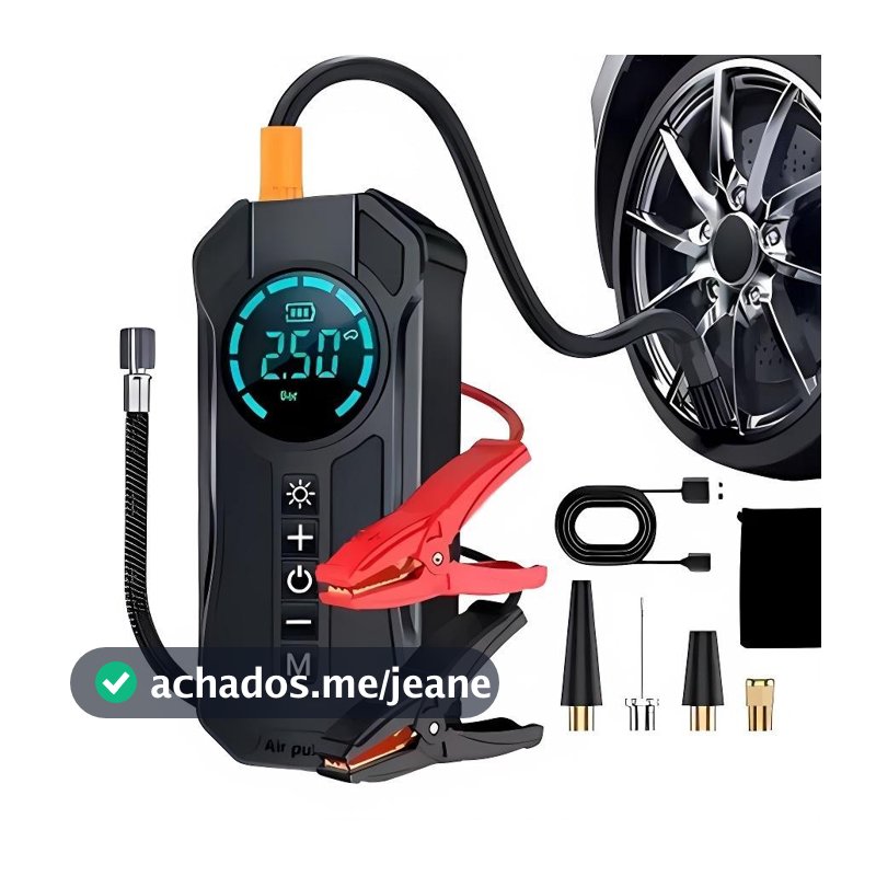 Compressor de Ar Portátil 7 em 1 com Power Bank 8000mAh Bomba Inflador 12V Calibrador Digital para Carro Moto Bike VITOR