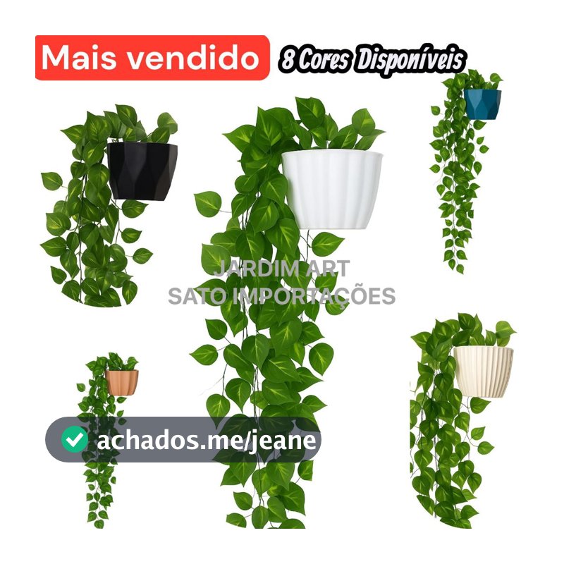 1 Kit Vaso Plastico Ceremico + 2 Planta Pendurada Verde  Artificial Parede Varanda pendente verde caida Enfeite