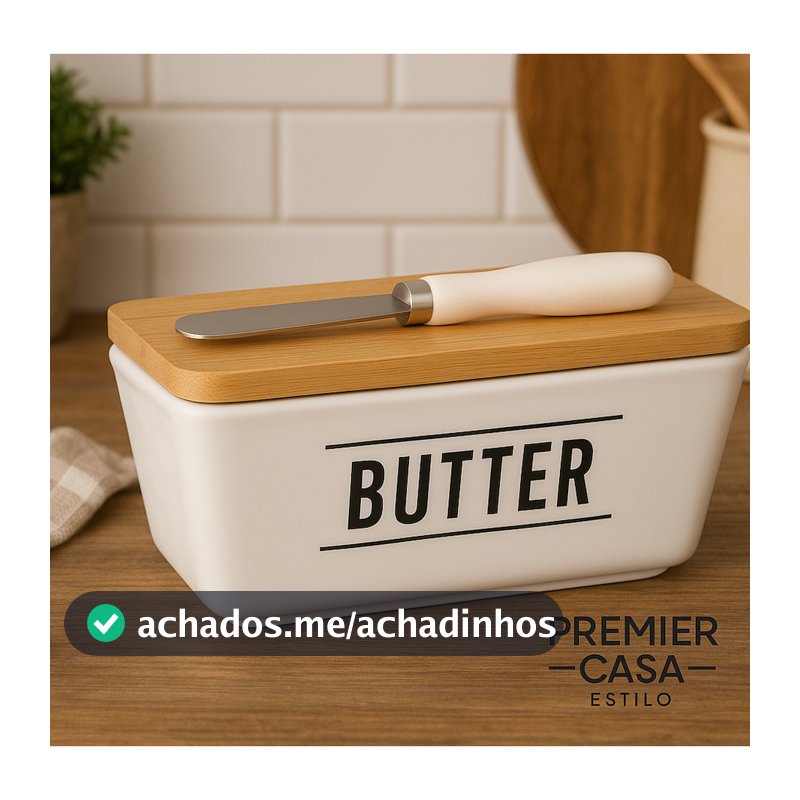 Mantegueira Manhattan Branca com Tampa e Faca em Porcelana/Bambu 15x8,5x7cm 400ml - Hauskraft