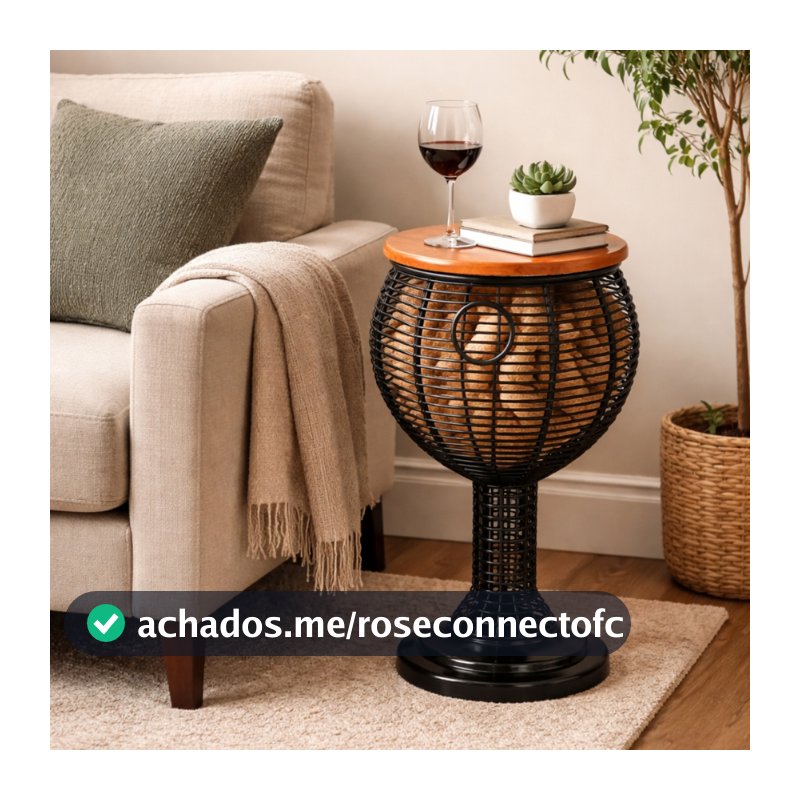 Mesa Porta Rolhas Decorativa Preta Para Bar Adega Sala e Decoração