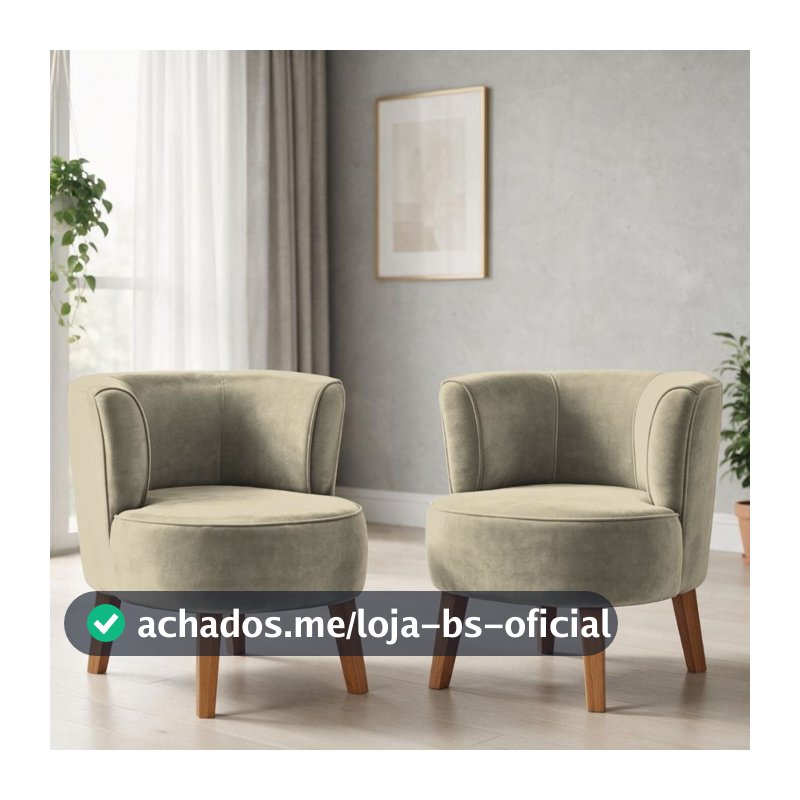Jogo 2 Poltronas para Sala de Estar Moderna Recepção Tecido Veludo Ergonômica Pés de Madeira