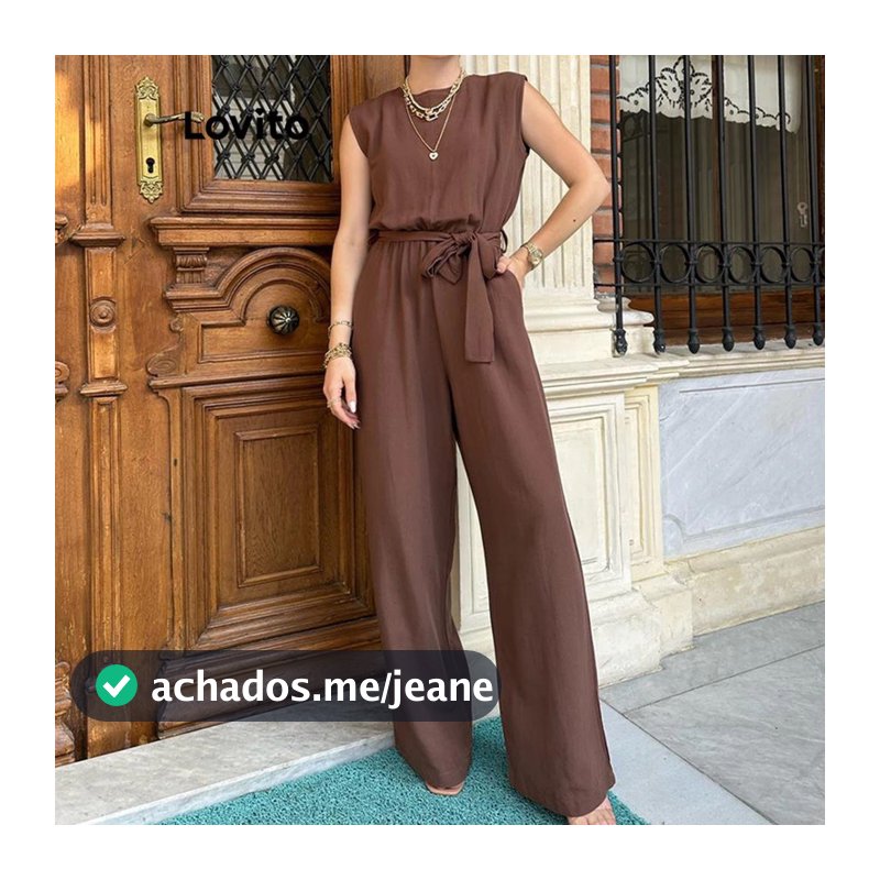 Lovito Macacão Longo Feminino Elegante Tecido Duna Soltinho JRNS31EX016