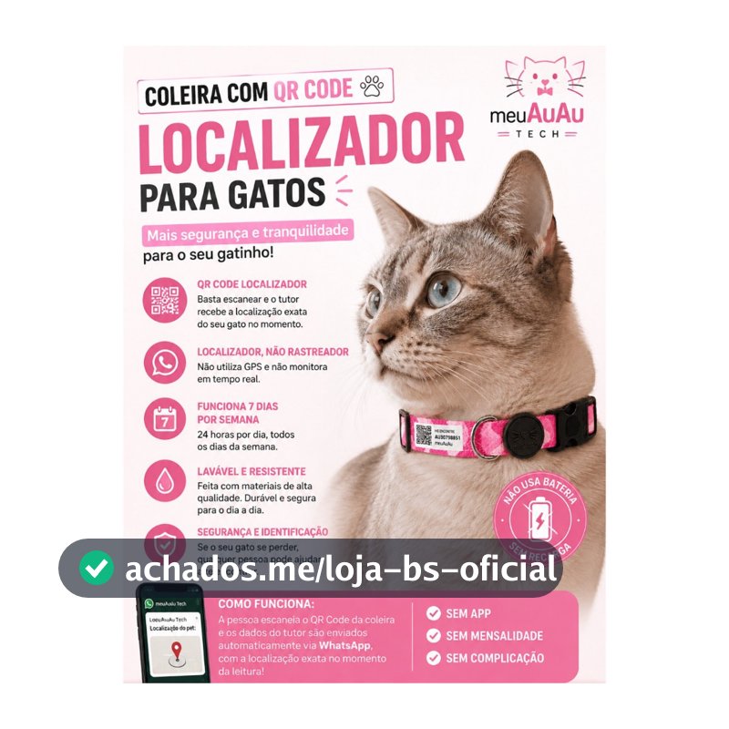 Coleira Gato Com Identificação -  Localizador  - Qr Code -  Com Nome Do Pet - Gatos