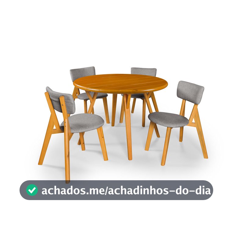 Conjunto Mesa com 4 Cadeiras em Madeira e Linho