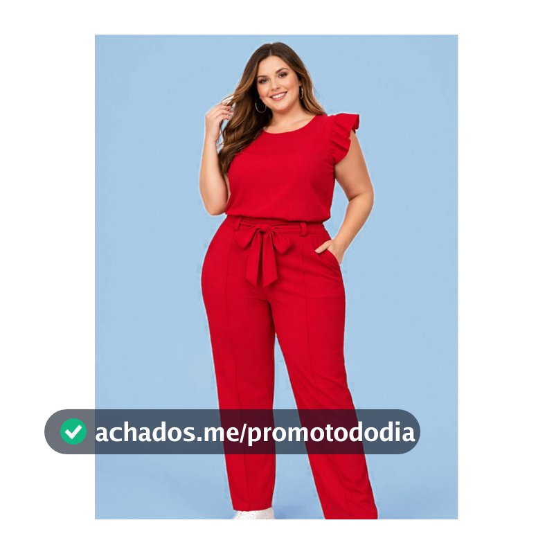 PLUS SIZE Conjunto Social PLUS SIZE Feminino Crepe Duna Calça Reta com bolso e Blusa Elegante