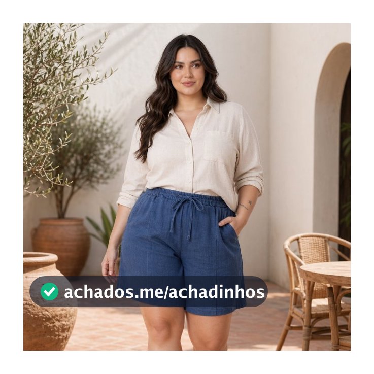 Short Feminino Plus Size Linho Bermuda Cintura Alta GG G1 G2 G3 Com Bolsos Casual Conforto Verão