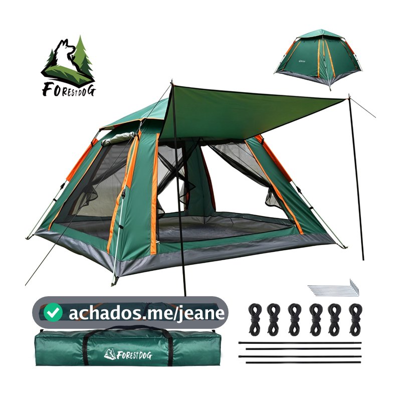 Barraca Camping Familiar 5-6 Pessoas FORESTDOG Automática Grande Com Toldo E Tela Mosquiteiro
