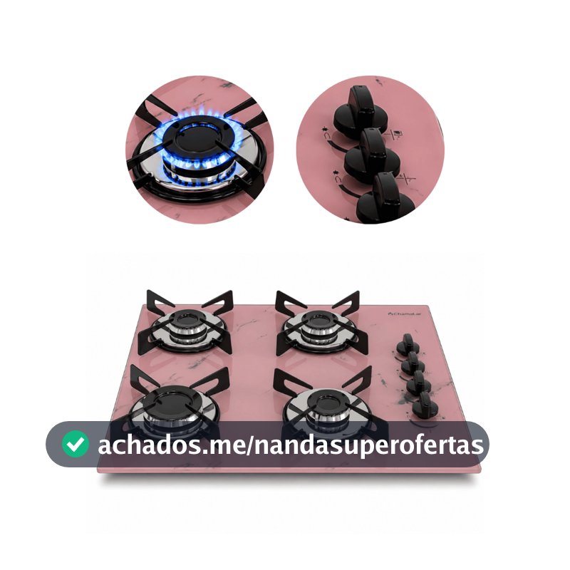 Fogão cooktop 4 bocas Ultra Chama Chamalar a Gás Marmorizado Rosa Automatico 127/220v