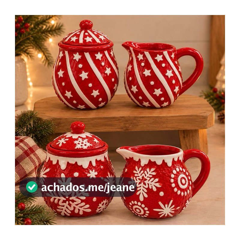 Kit 2 Pçs De Natal Açucareiro + Mini Leiteira De Porcelana Kit Natalino