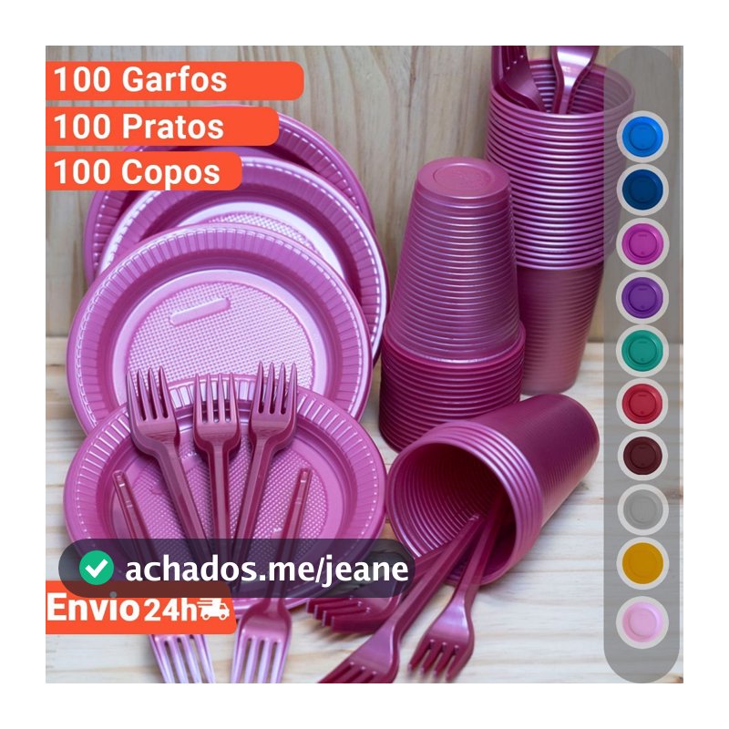 Kit Descartáveis Festa Perolado Luxo 100 Pessoas 300 Itens - Cores Padronizadas e Exclusivas