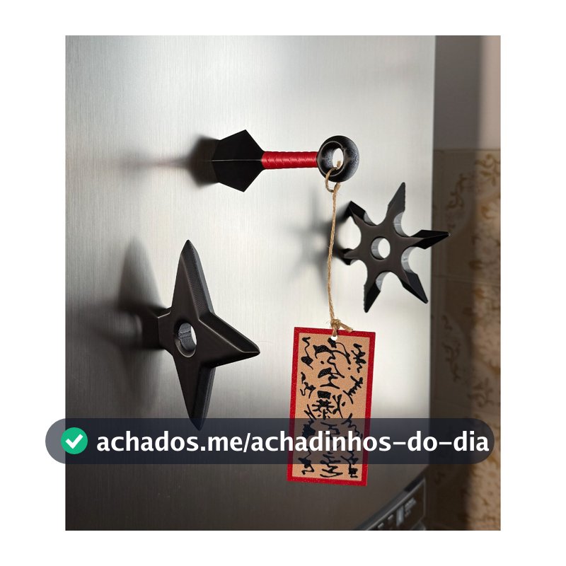 Kit Ímãs Naruto | 4 Peças | Kunai e Shurikens + Selo de Plástico