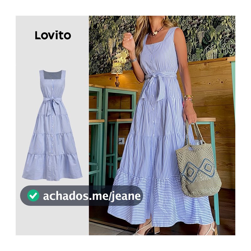 (Lovito x Ana) Vestido Casual Feminino com Cinto e Estampa para a Primavera e O verão LBL34016