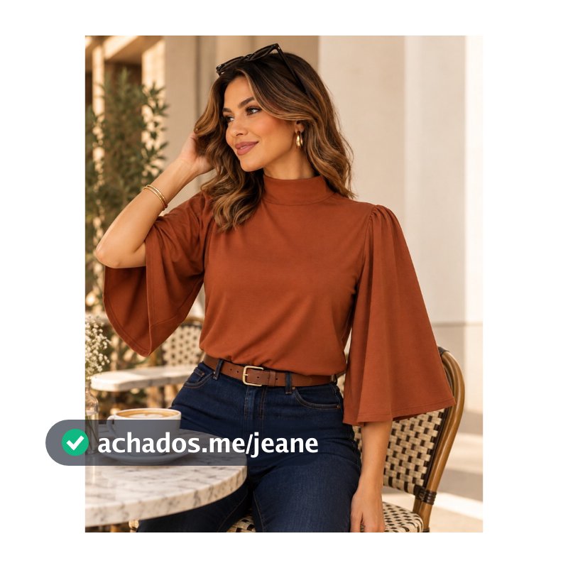 Blusa Manga Flare Elegante Feminina Manga Morcego com Gola lisa Bata Outono Inverno