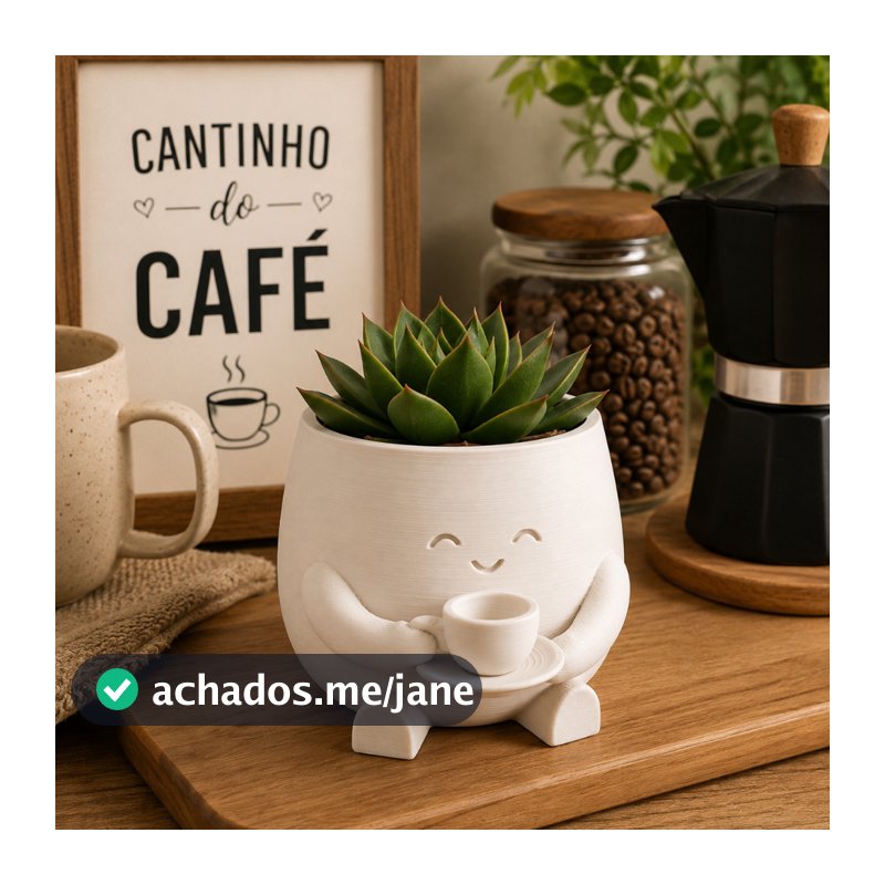 Mini Vasinho Cachepot Para Suculentas Tomando Café Decoração Cantinho Do Café Cozinha Sala
