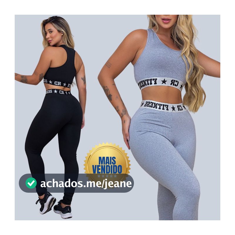 kit 2 Conjuntos Academia Top e Legging Elastico Exposto